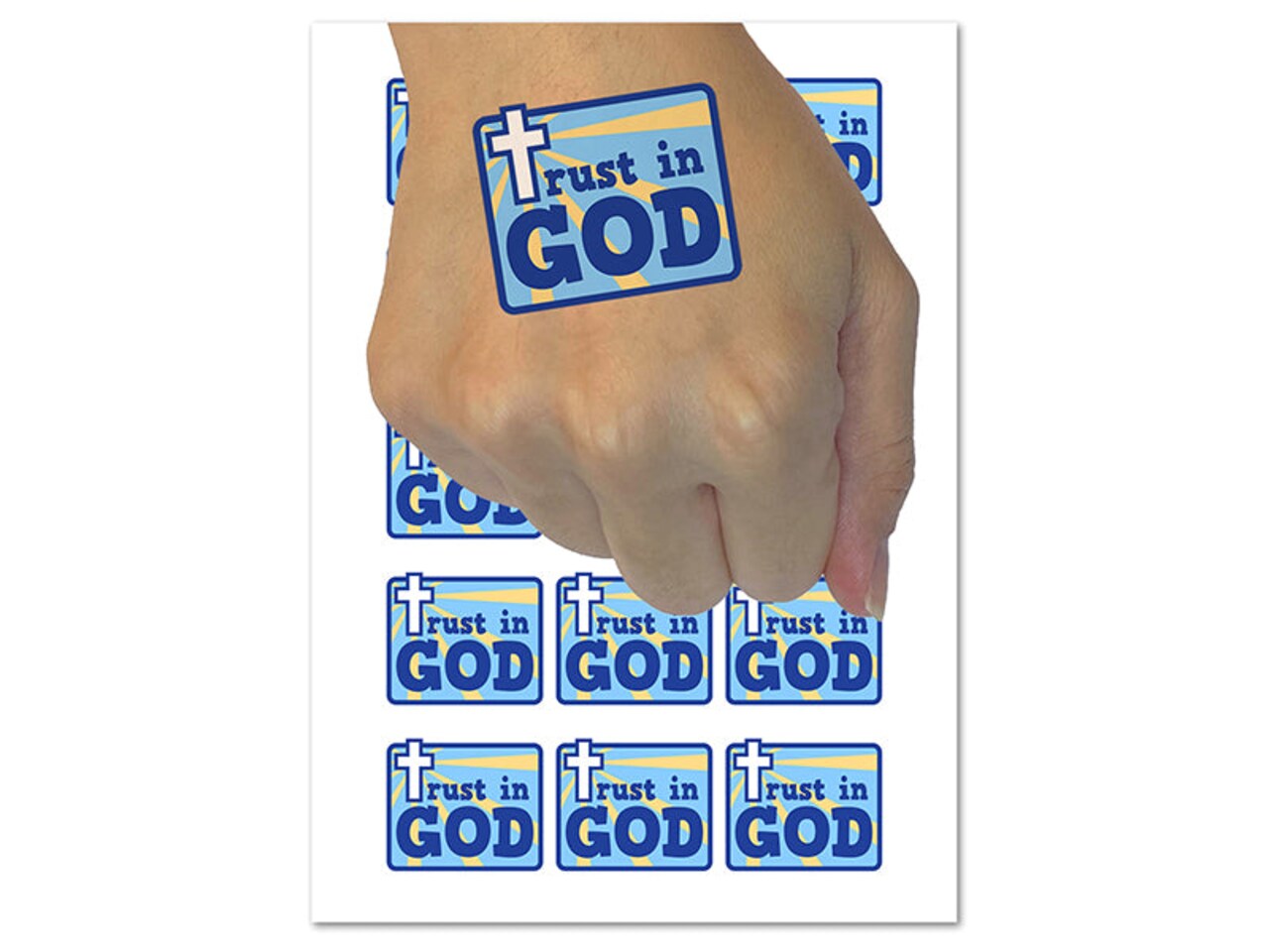 Trust in God Stylized with Cross Christian Temporary Tattoo Water Resistant Fake Body Art Set Collection (1 Sheet)